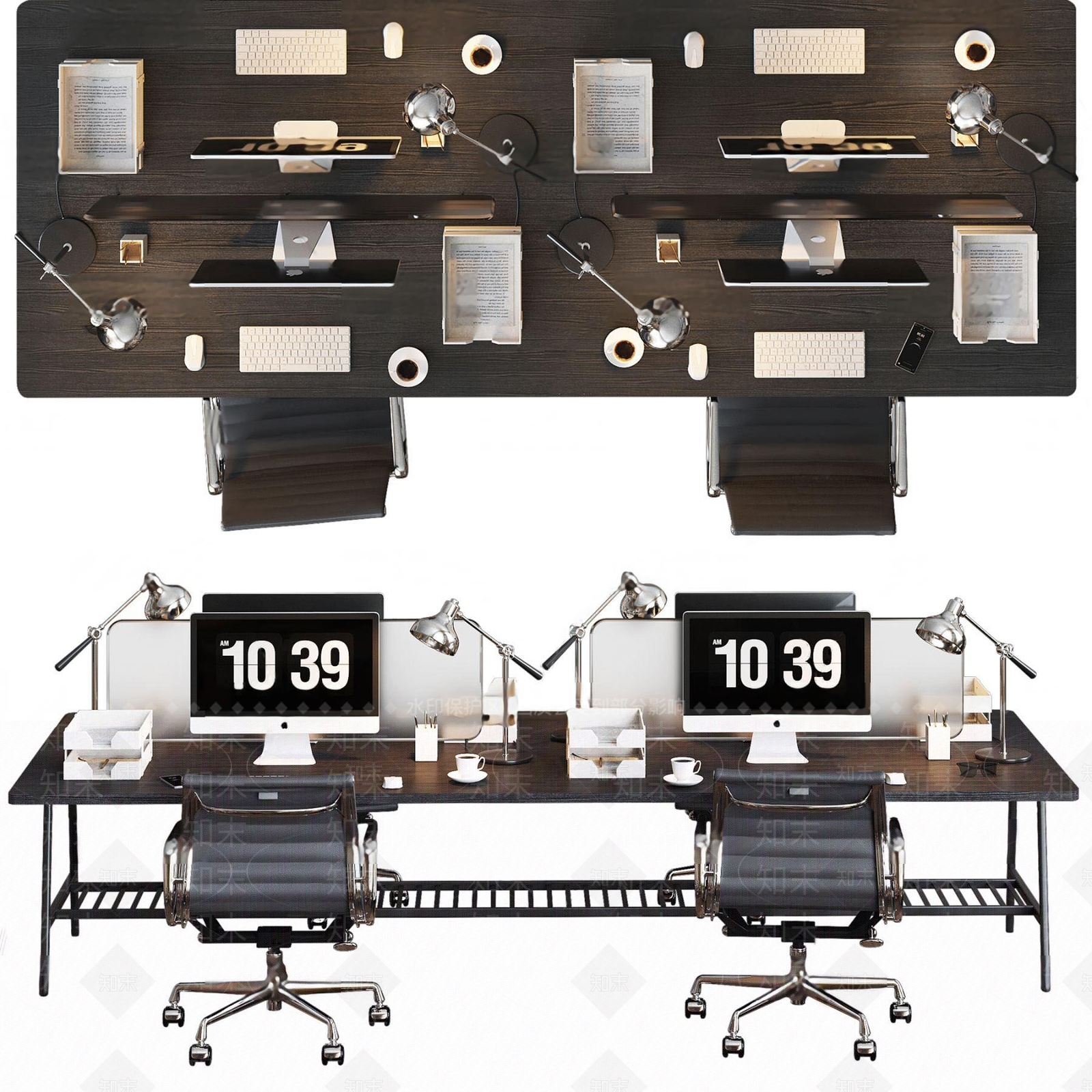 现代卡位办公桌椅3D模型下载【ID:182004153】