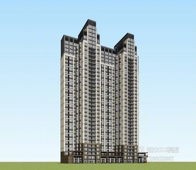 现代高层住宅SU模型下载【ID:26652667】