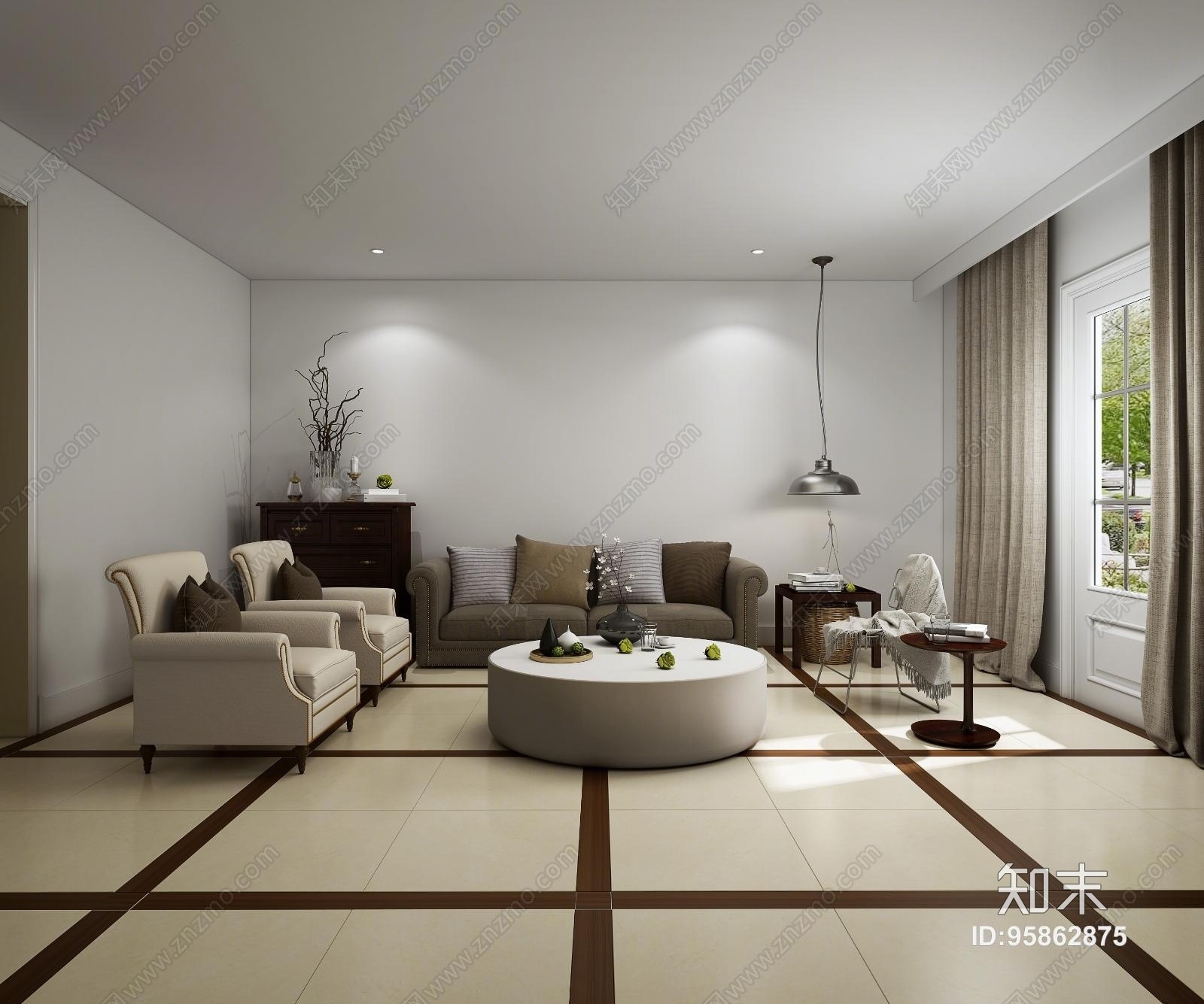 美式客厅小场景3D模型下载【ID:95862875】