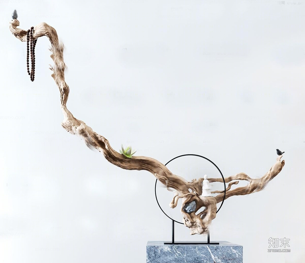 新中式朽木菩提根雕摆件3D模型下载【ID:35195283】