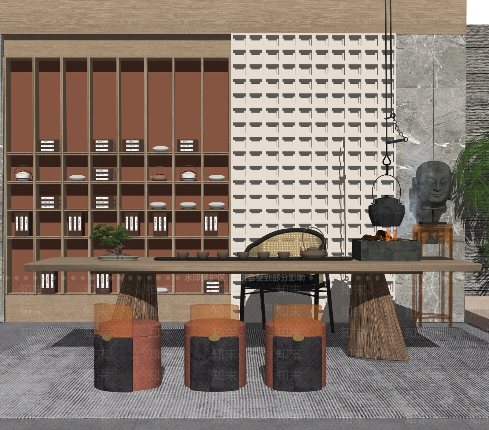 新中式家居茶室SU模型下载【ID:180501231】