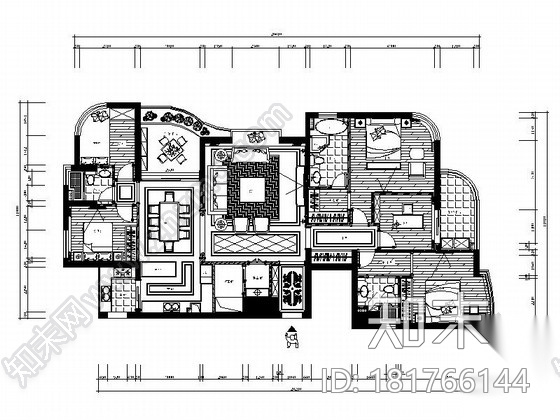 [温州]精品楼盘新古典风格四居室装修施工图（含效果图）cad施工图下载【ID:181766144】