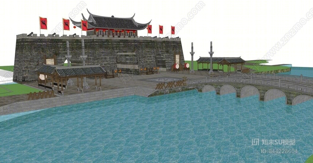 中式古建城门SU模型下载【ID:844228604】