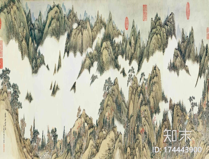 中式山水画贴图下载【ID:174443900】_【知末网贴图库】