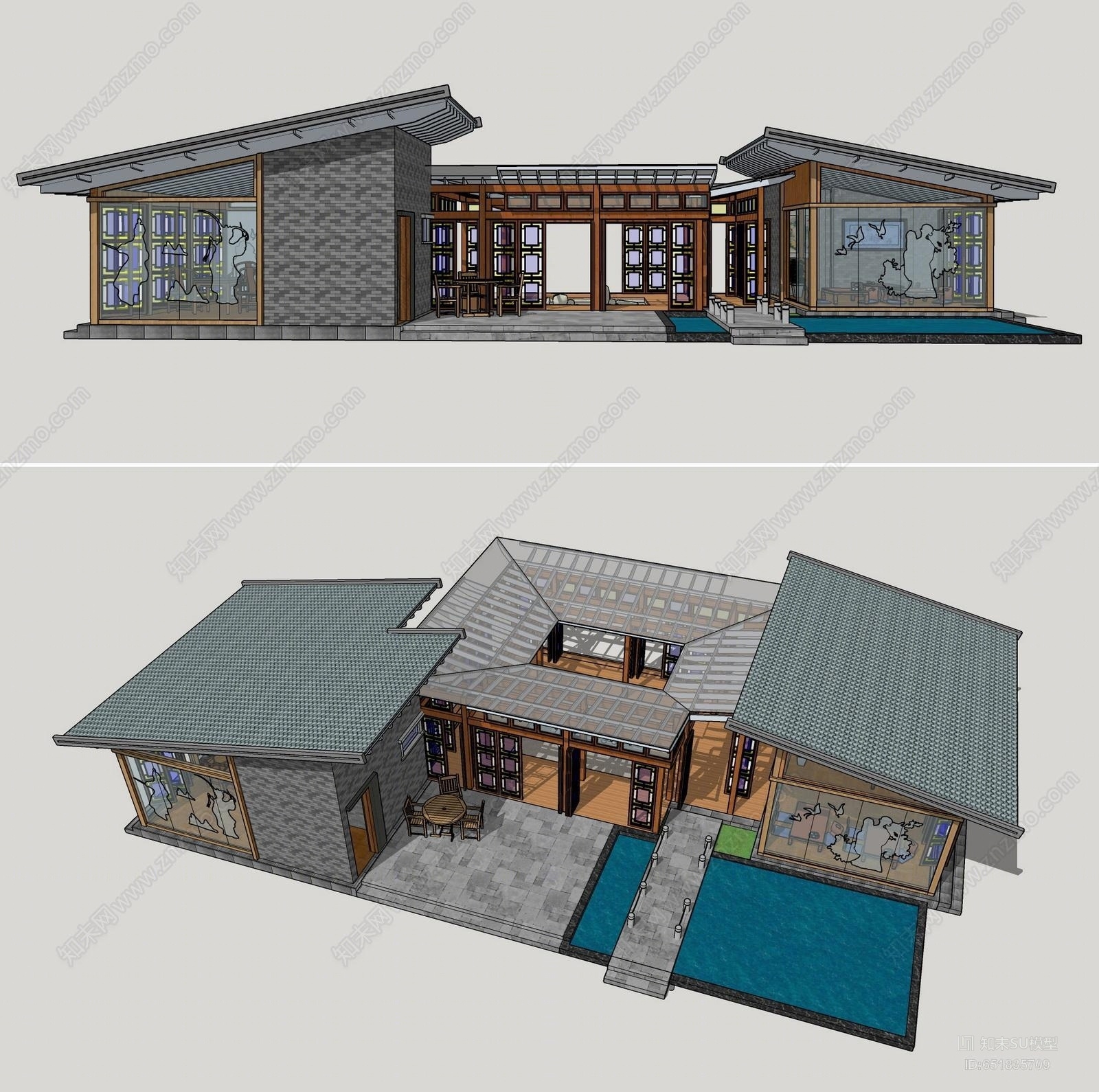 新中式风格茶室SU模型下载【ID:651835709】