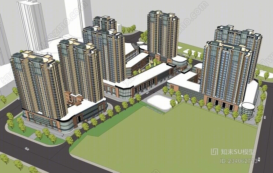 现代高层住宅SU模型下载【ID:234062713】