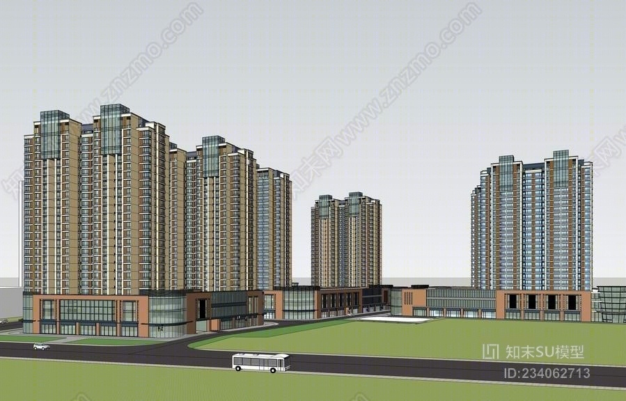 现代高层住宅SU模型下载【ID:234062713】
