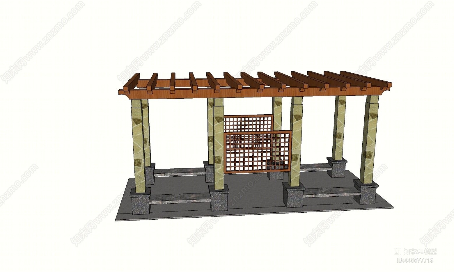 中式户外景观小品廊架花架SU模型下载【ID:445577713】