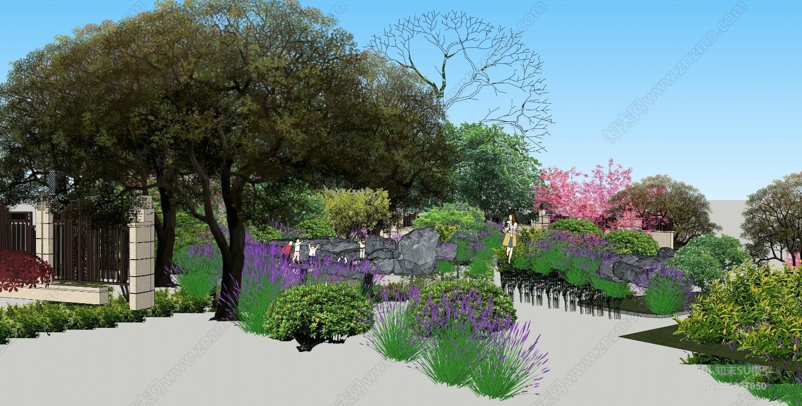 现代植物景观廊架树池组合SU模型下载【ID:144927950】