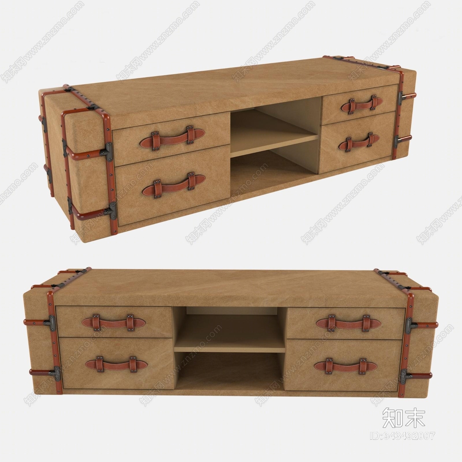 工业风格皮质电视柜3D模型下载【ID:943492007】