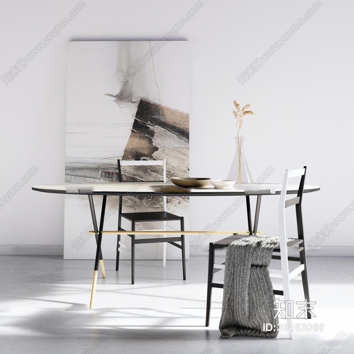 现代桌椅摆件装饰画组合3D模型下载【ID:36163066】