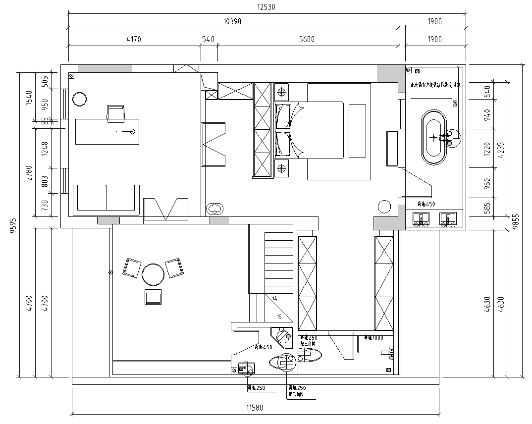 [湖南]长沙310 ㎡顶层洋房住宅设计施工图cad施工图下载【ID:168260145】