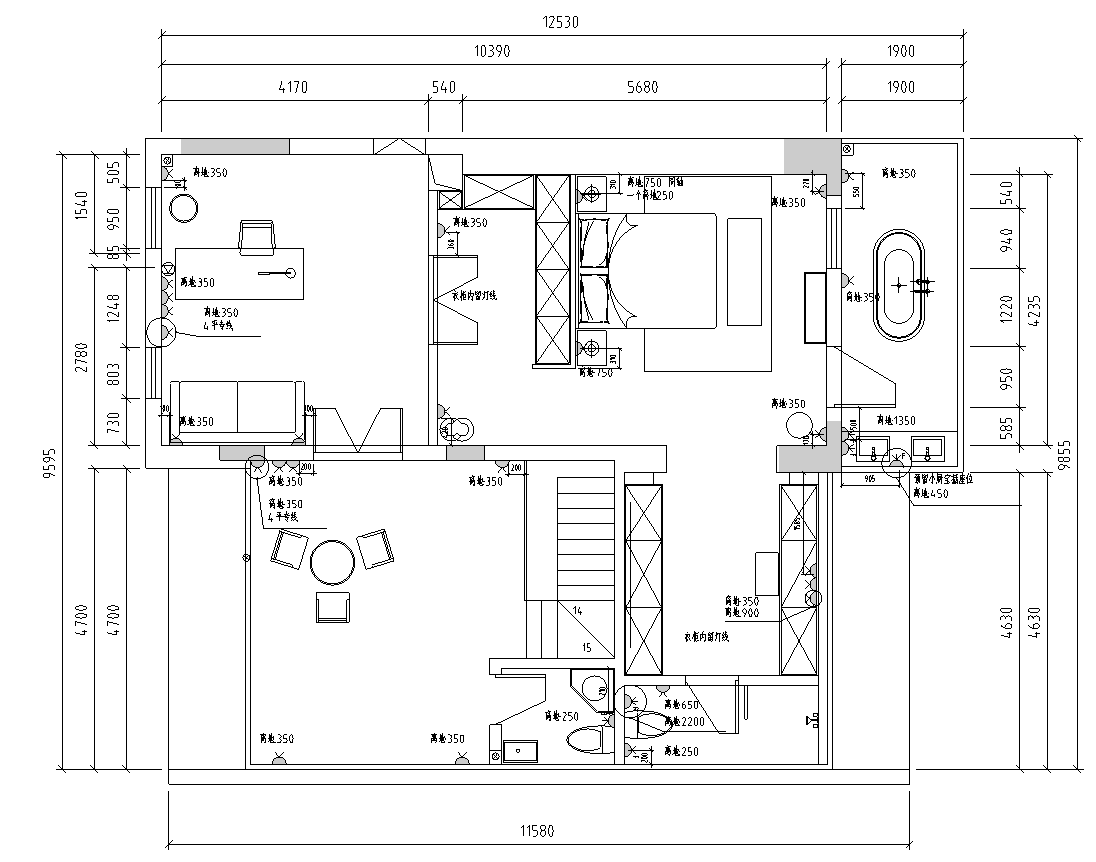 [湖南]长沙310 ㎡顶层洋房住宅设计施工图cad施工图下载【ID:168260145】