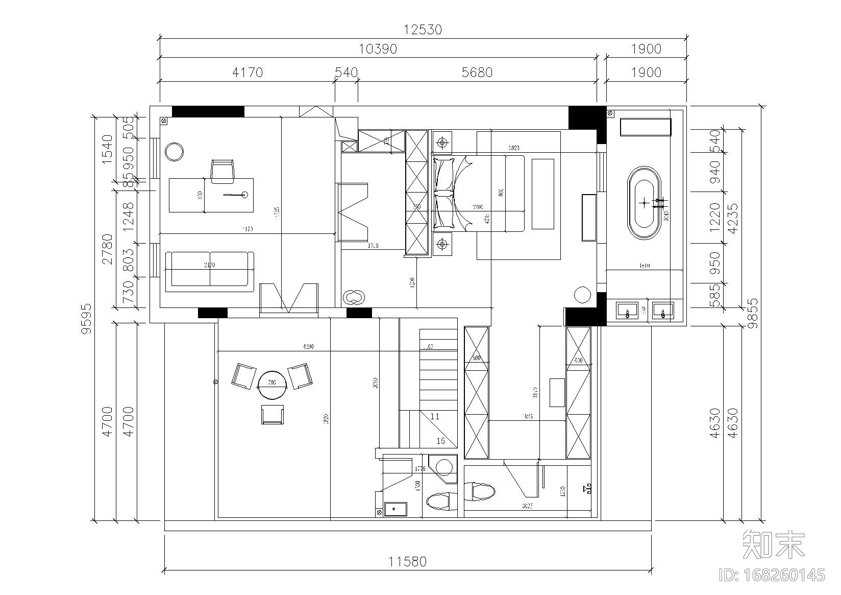 [湖南]长沙310 ㎡顶层洋房住宅设计施工图cad施工图下载【ID:168260145】