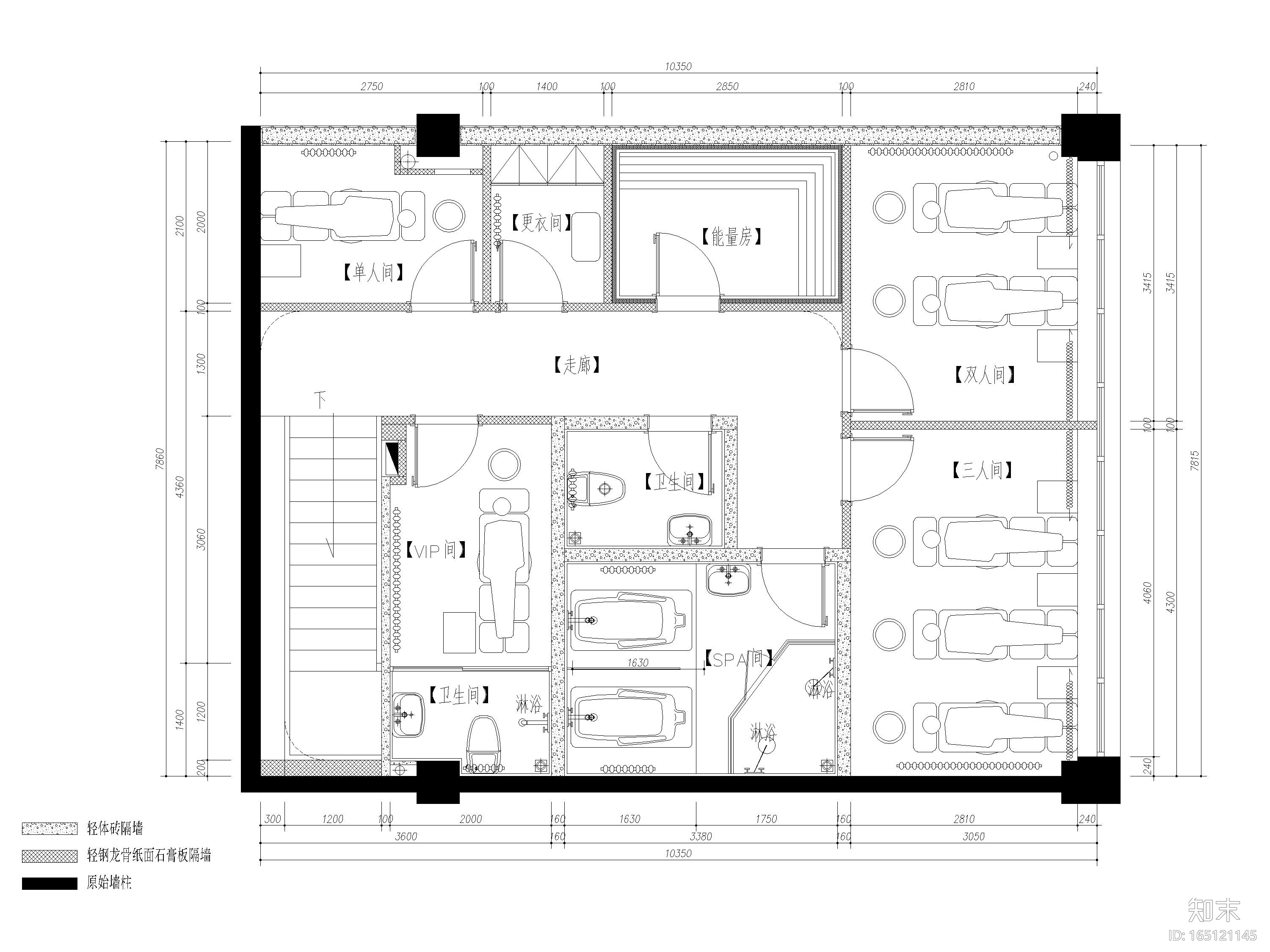 [山东]200㎡女子SPA美容院施工图+SU模型cad施工图下载【ID:165121145】