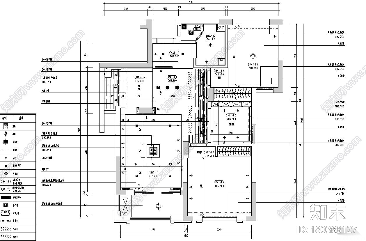 现代简约80㎡二居室住宅装修施工图设计施工图下载【ID:180363127】