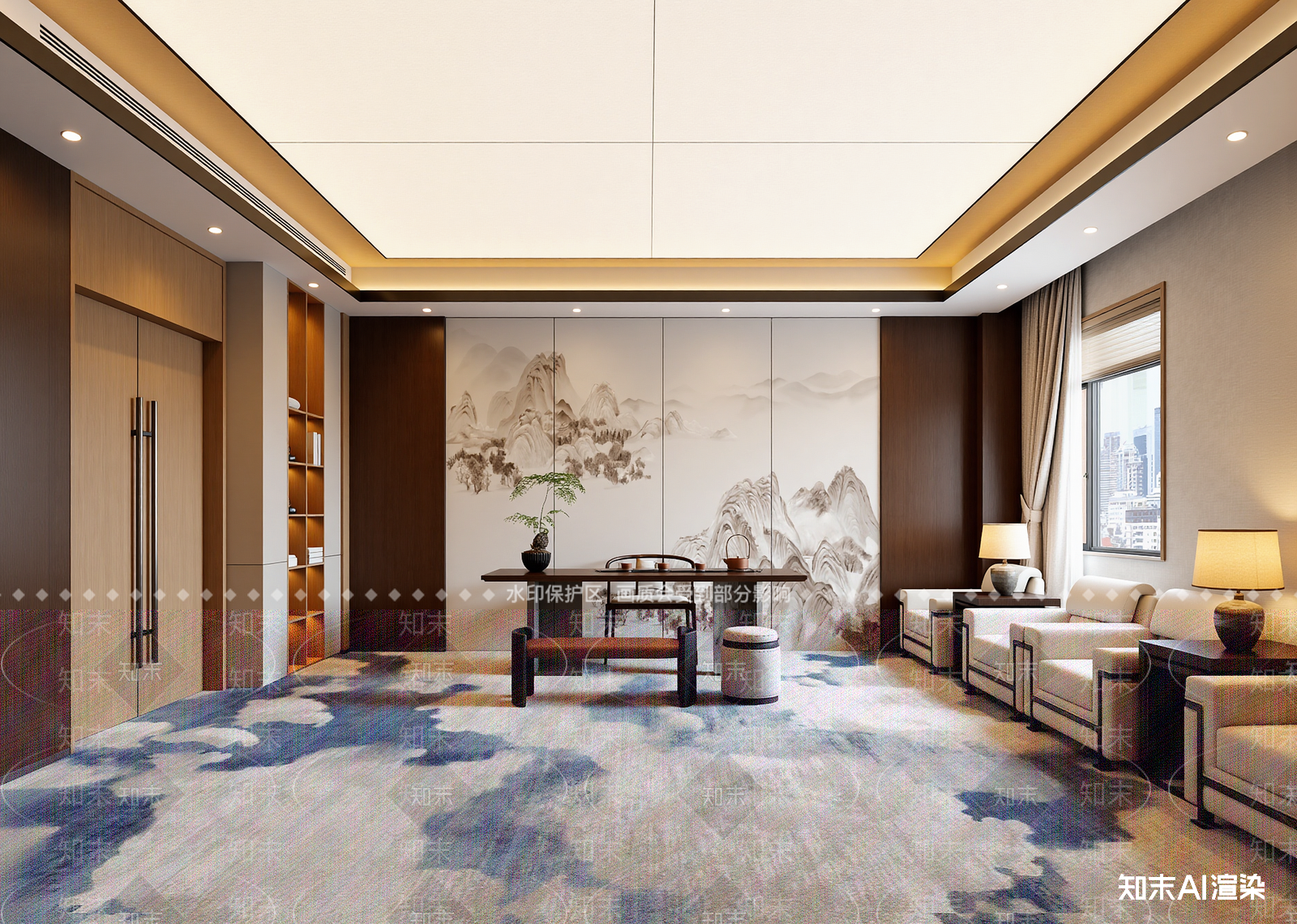 新中式酒店客房3D模型下载【ID:1215039255】