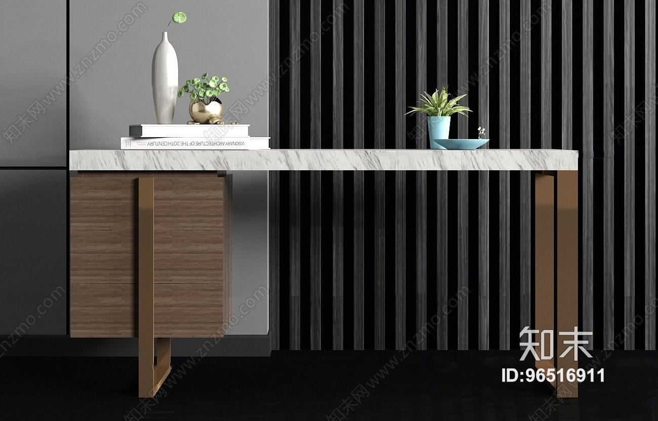 现代金属大理石端景台摆件组合3D模型下载【ID:96516911】