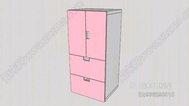 宜家斯图瓦存储组合，带门和抽屉，白色、粉色SU模型下载【ID:936290015】