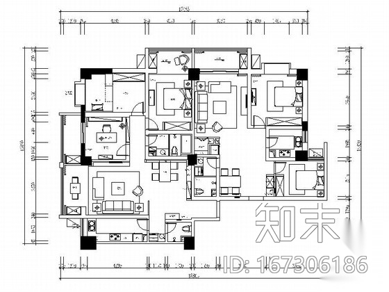 146平现代简约风格五居室样板间CAD装修施工图（含全套软...施工图下载【ID:167306186】