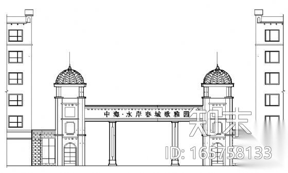 某小区大门建筑施工图cad施工图下载【ID:165758133】