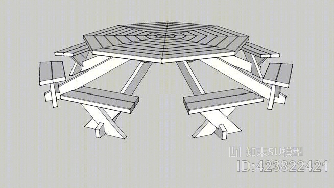8席野餐桌SU模型下载【ID:423822421】