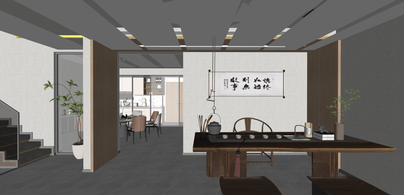 现代楼梯间SU模型下载【ID:1216019049】