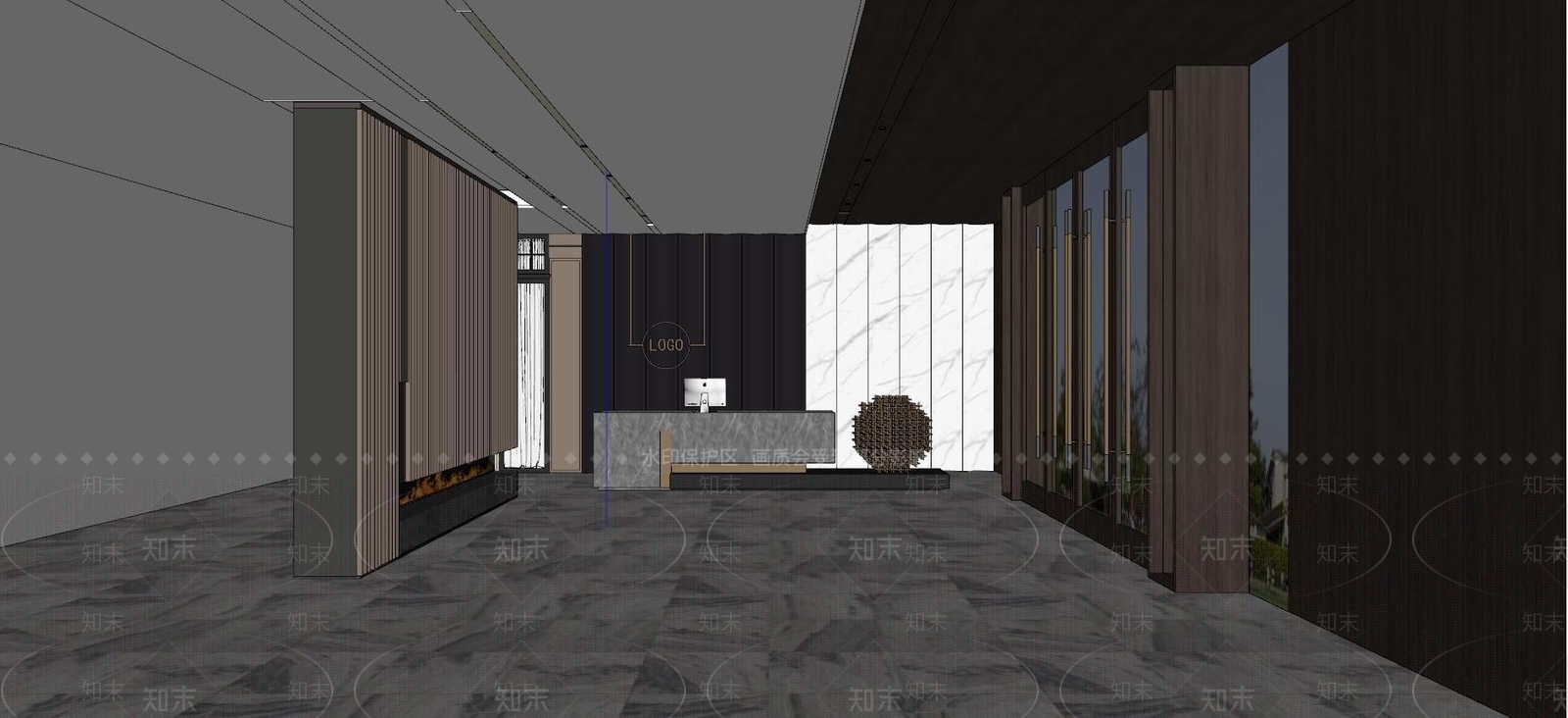 现代大堂前台接待台SU模型下载【ID:1113531838】