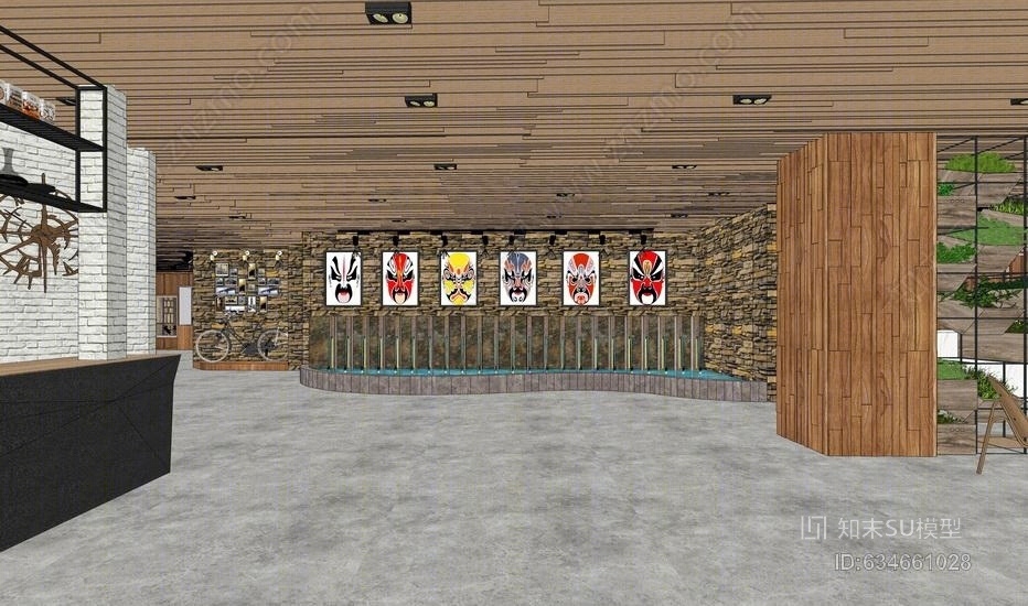 现代餐厅室内设计SU模型下载【ID:634661028】