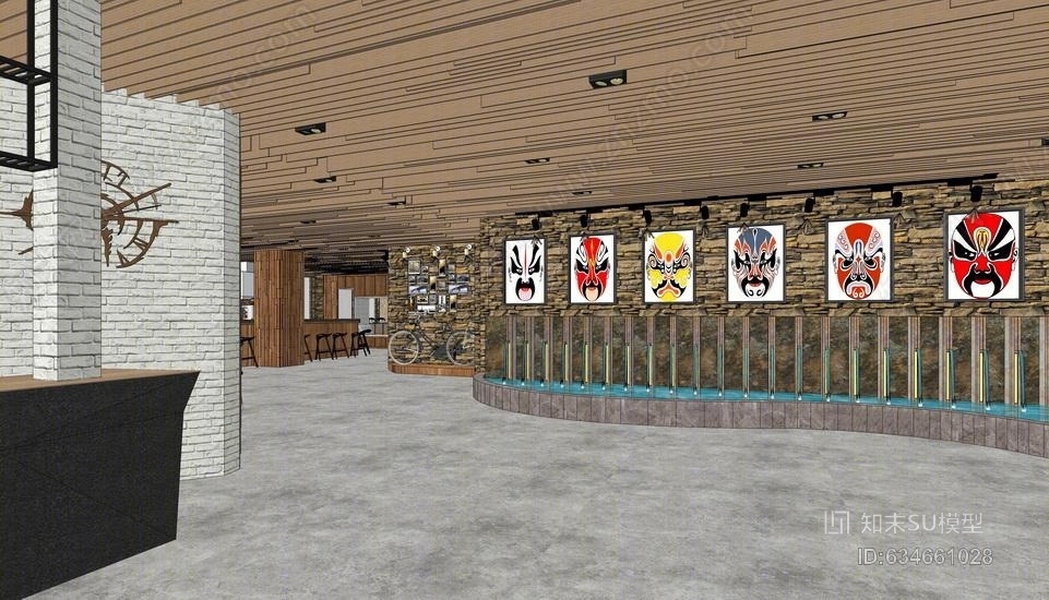 现代餐厅室内设计SU模型下载【ID:634661028】