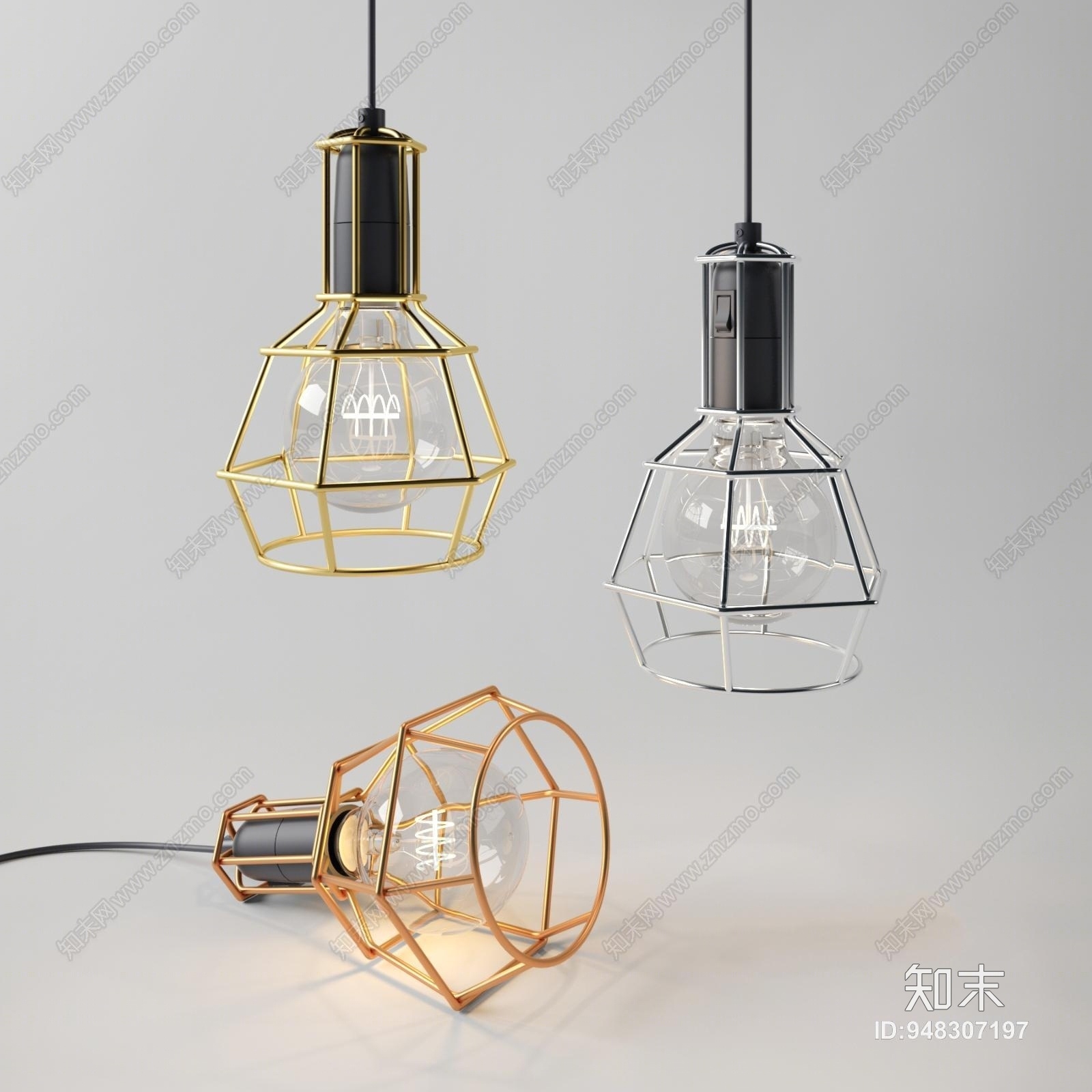 工业风复古白炽灯3D模型下载【ID:948307197】