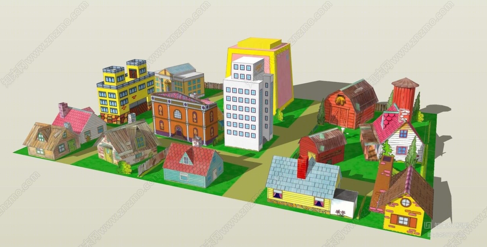 现代卡通小镇SU模型下载【ID:643071724】