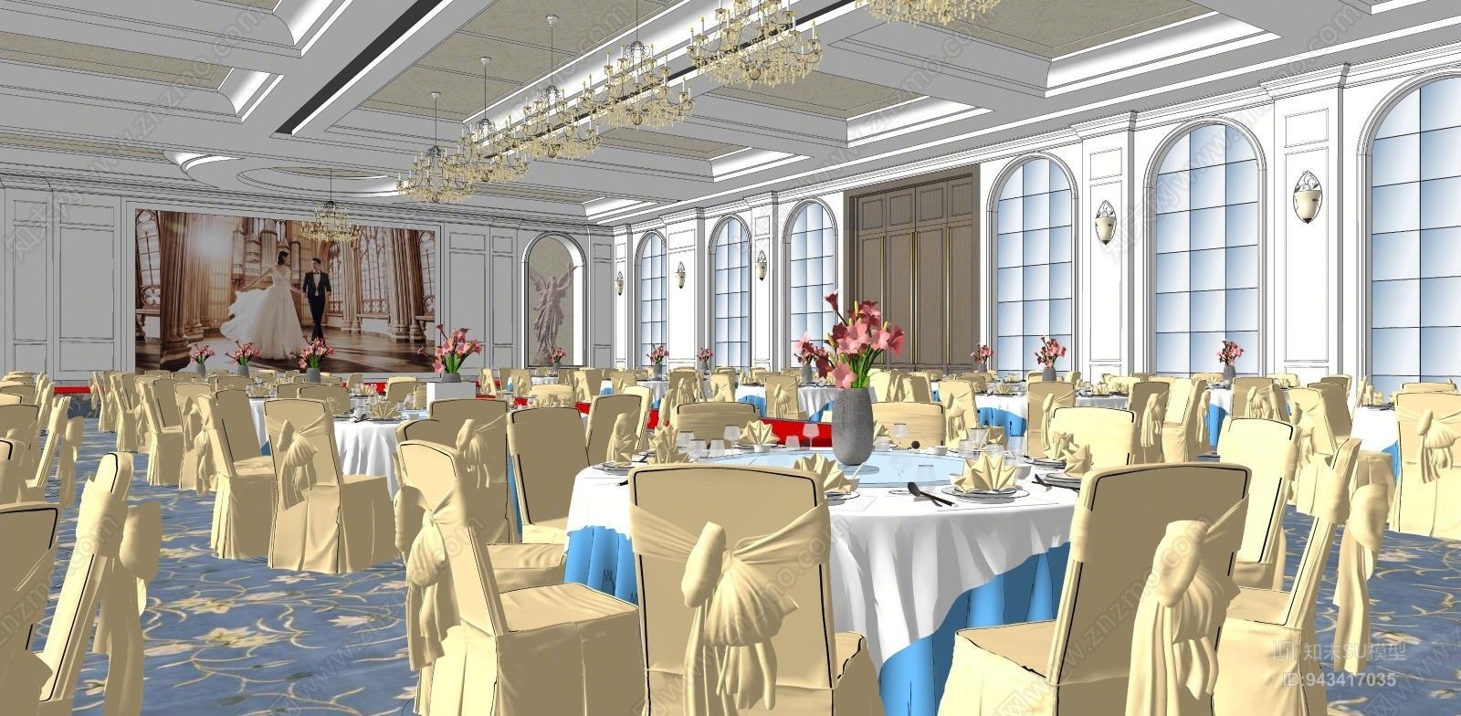 欧式婚庆宴会厅SU模型下载【ID:943417035】