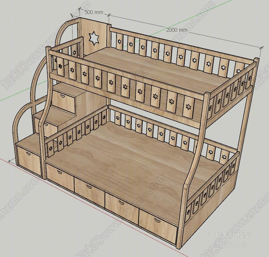 现代风格双层床SU模型下载【ID:550089469】