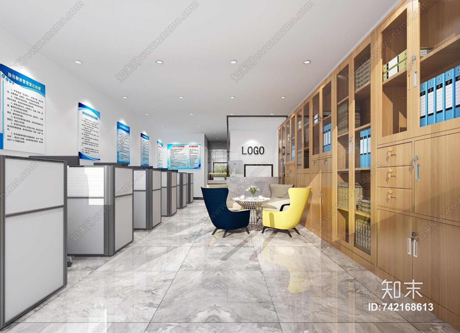 现代办公室前台资料柜3D模型下载【ID:742168613】