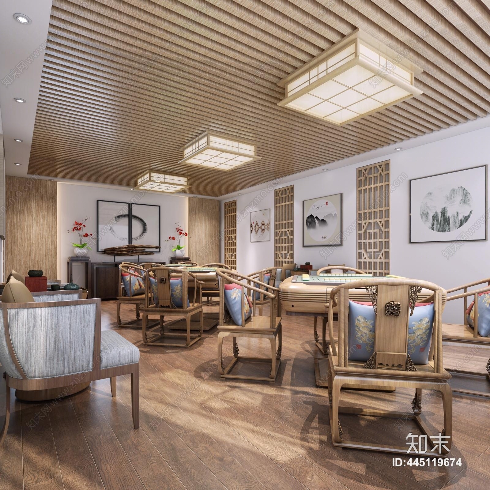新中式风格棋牌室3D模型下载【ID:445119674】