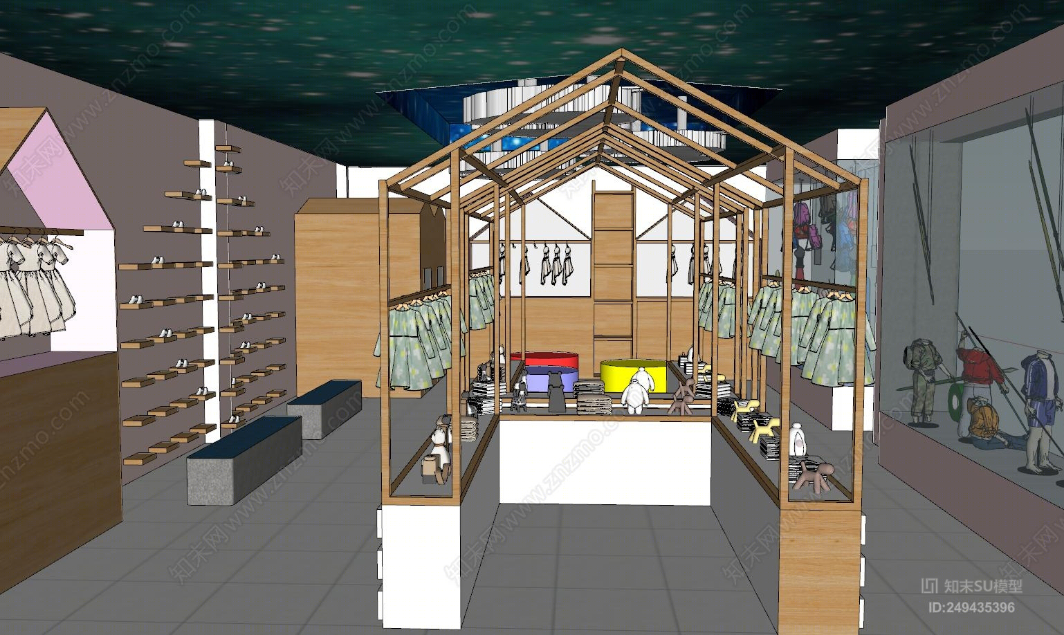 工业风格服装展厅SU模型下载【ID:249435396】