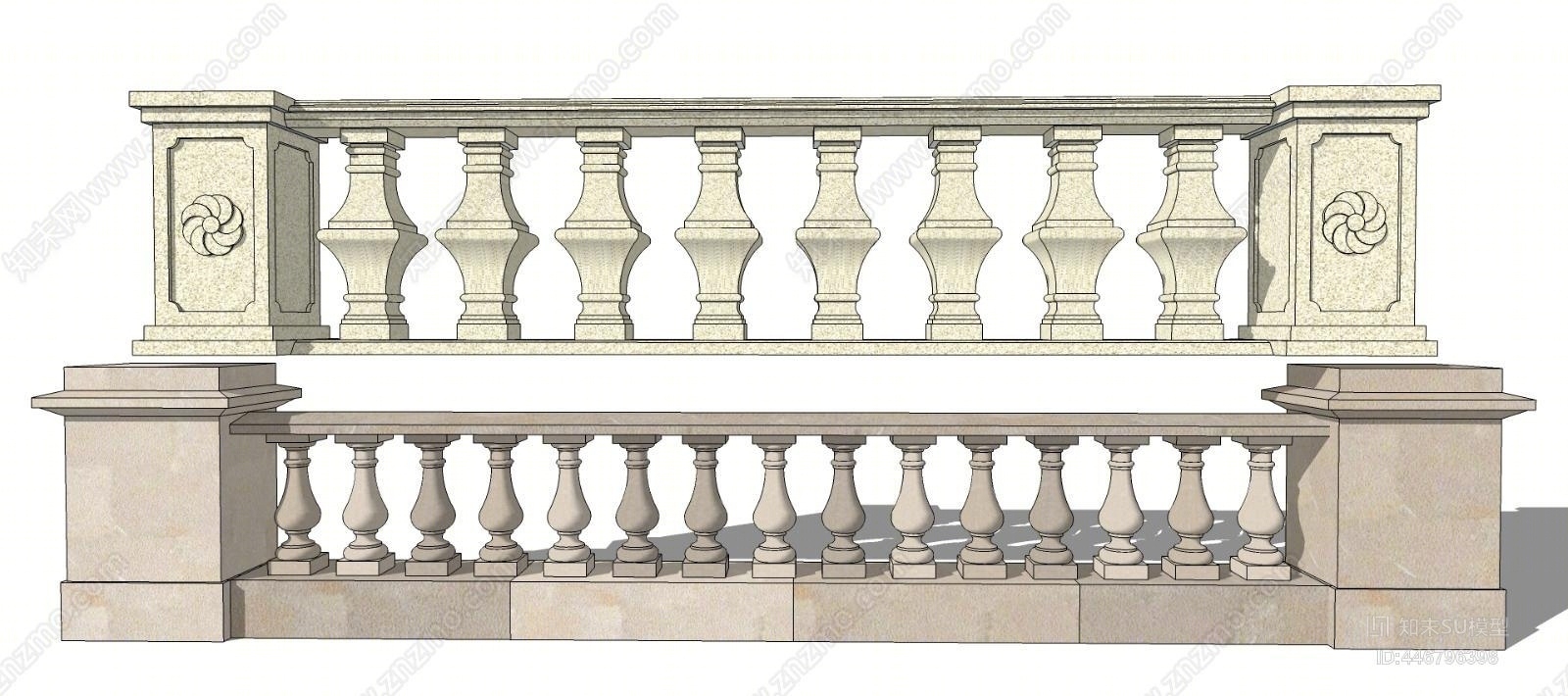 现代石材栏杆SU模型下载【ID:446796398】