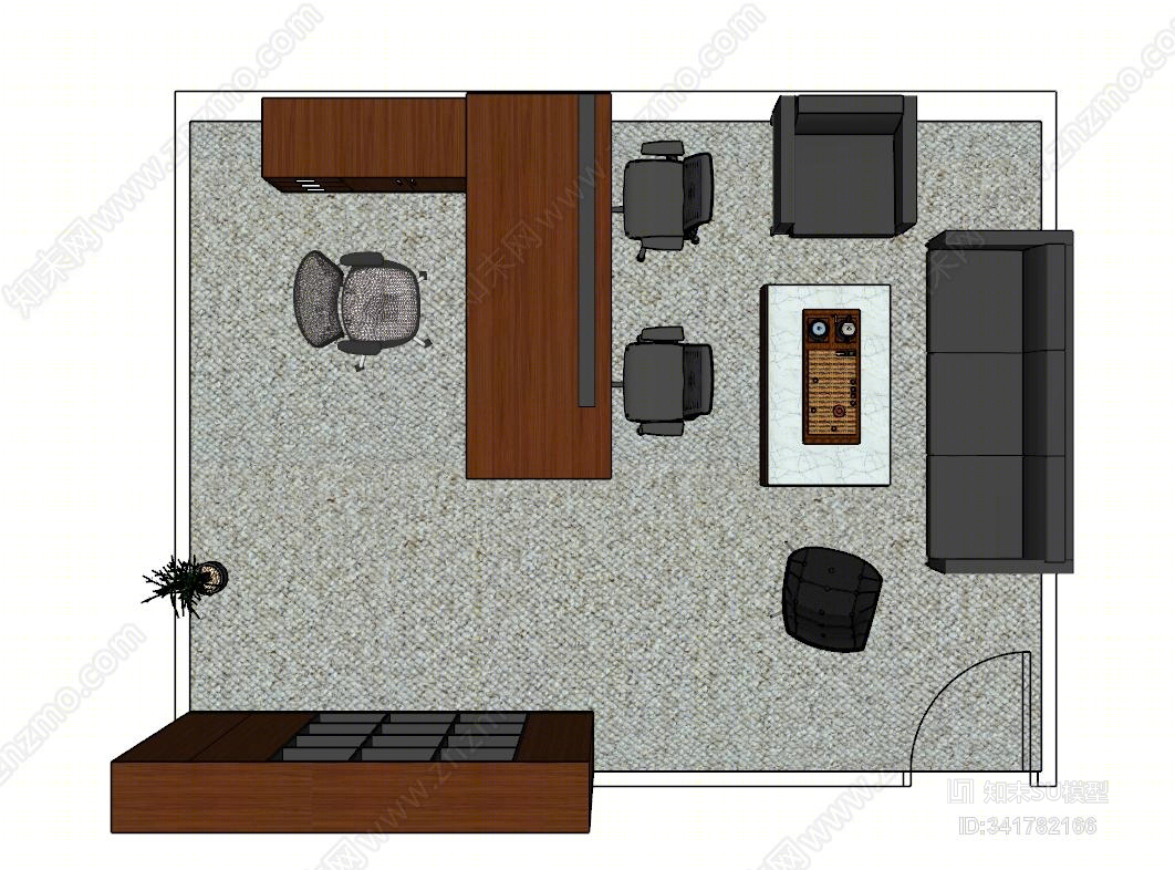 标准经理室家具配套SU模型下载【ID:341782166】