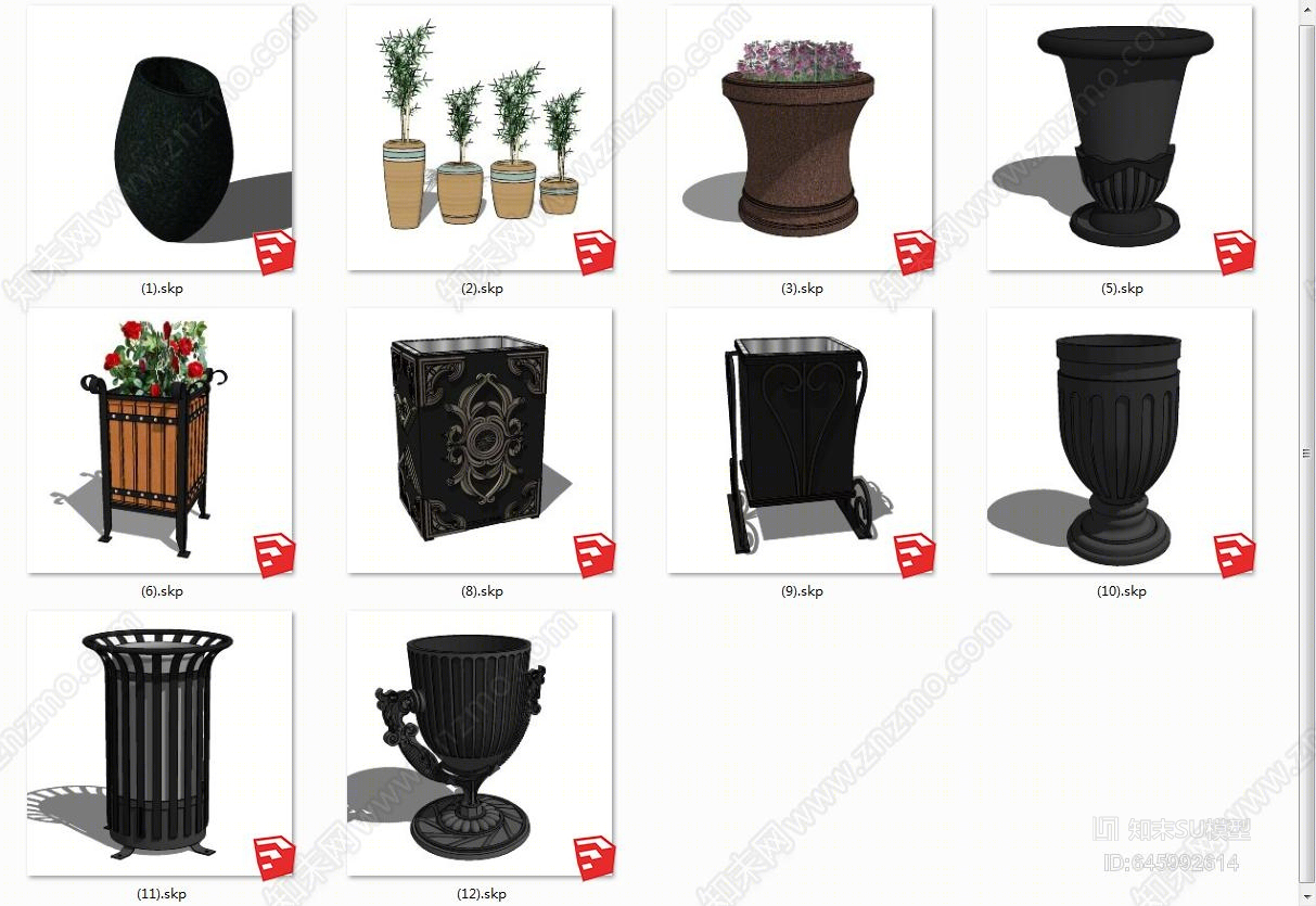 现代铁艺景观花箱SU模型下载【ID:645992614】