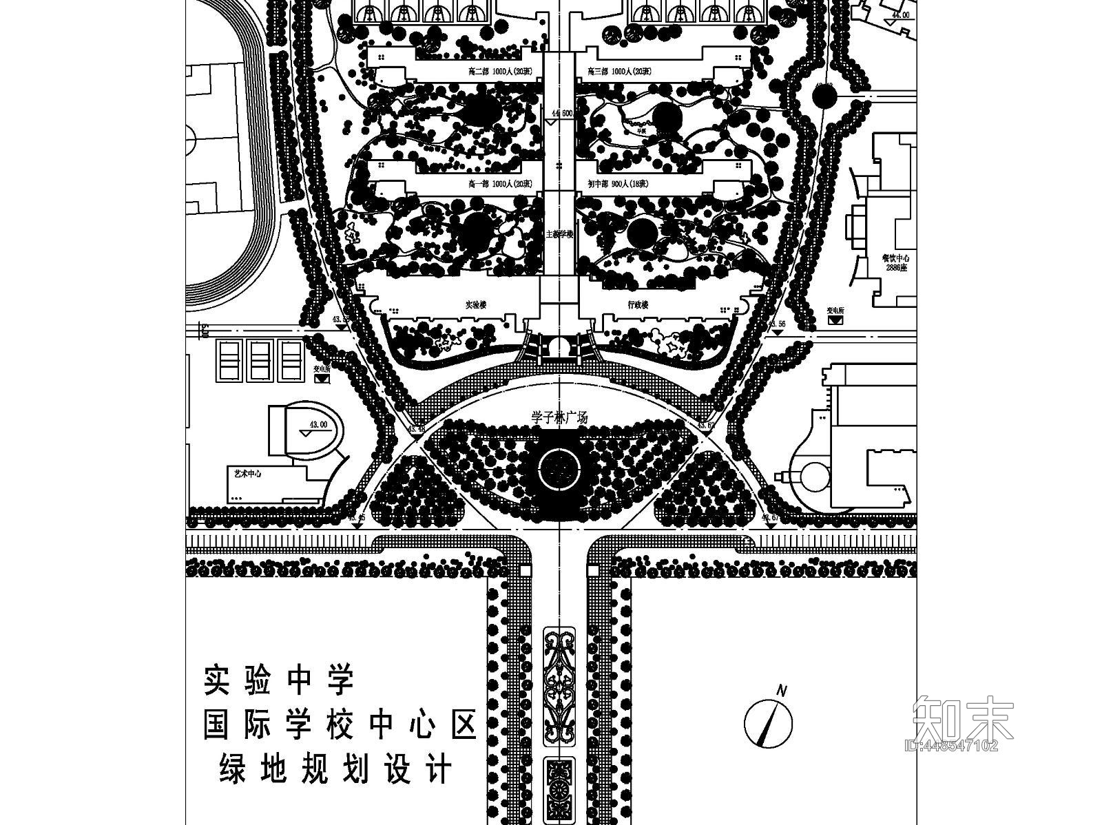 高级中学中心区绿化规划图cad施工图下载【ID:448547102】