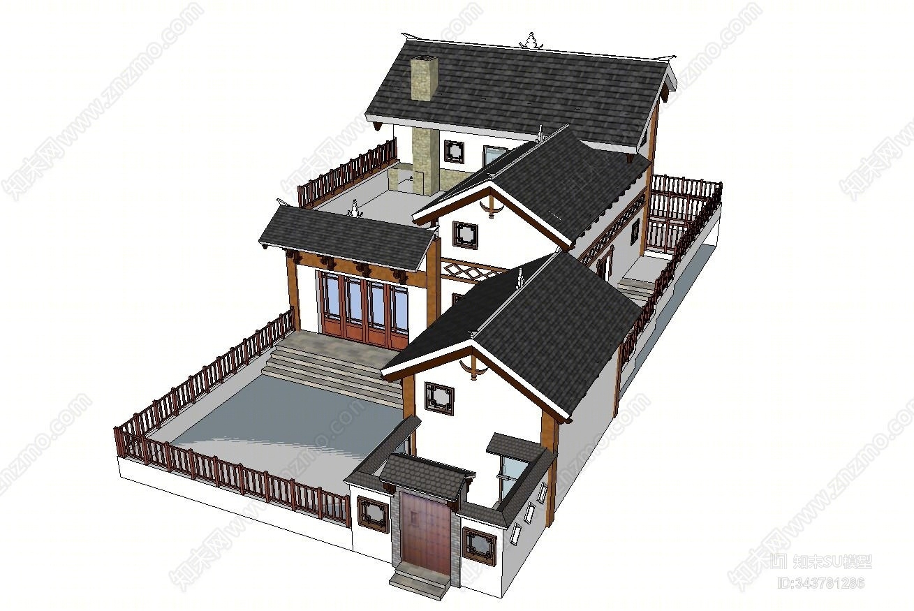中式彝族民居SU模型下载【ID:343781286】_知末su模型网