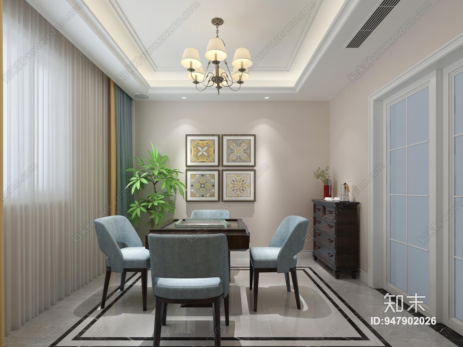 简欧麻将室3D模型下载【ID:947902026】