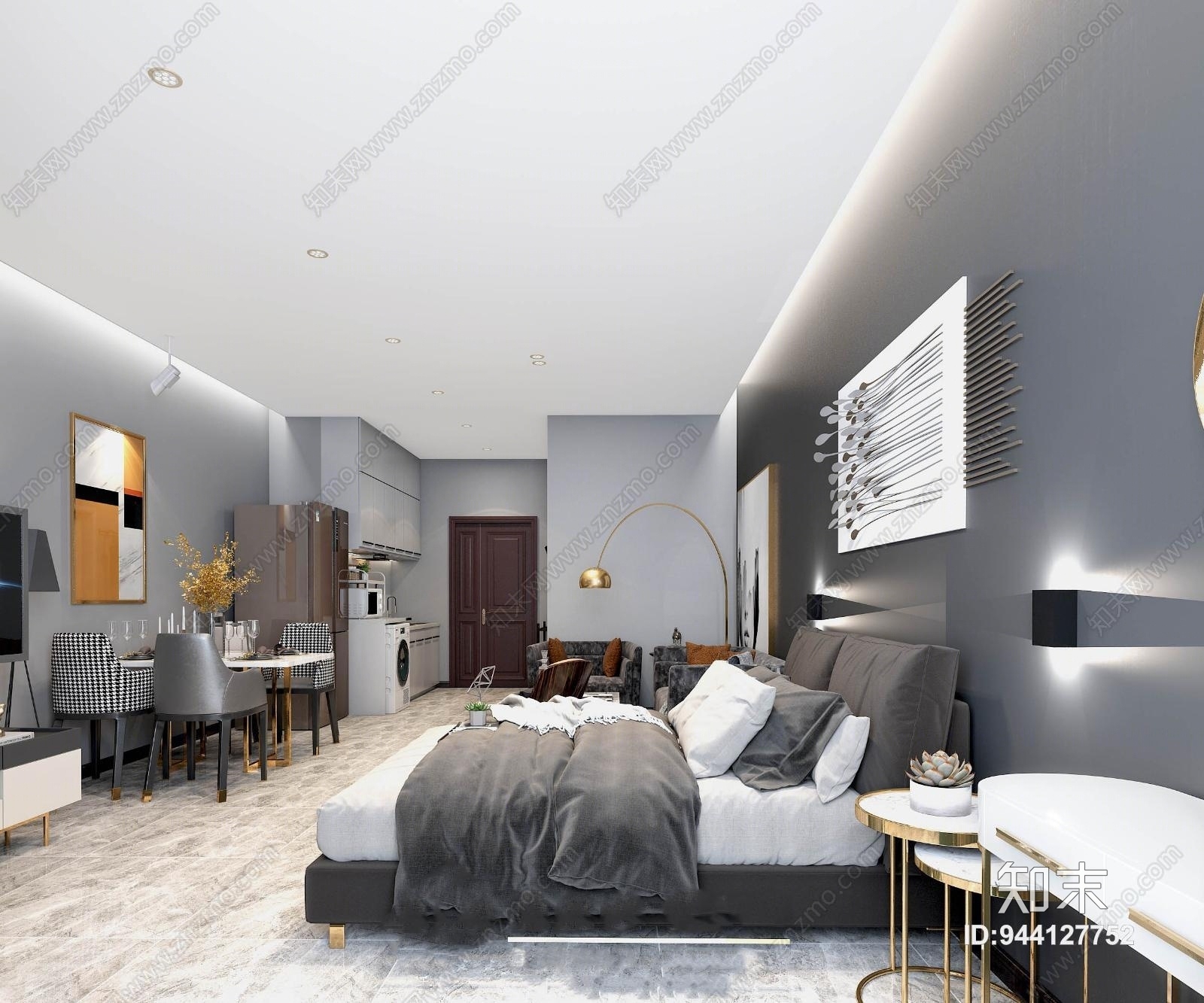 现代单身公寓北欧3D模型下载【ID:944127752】