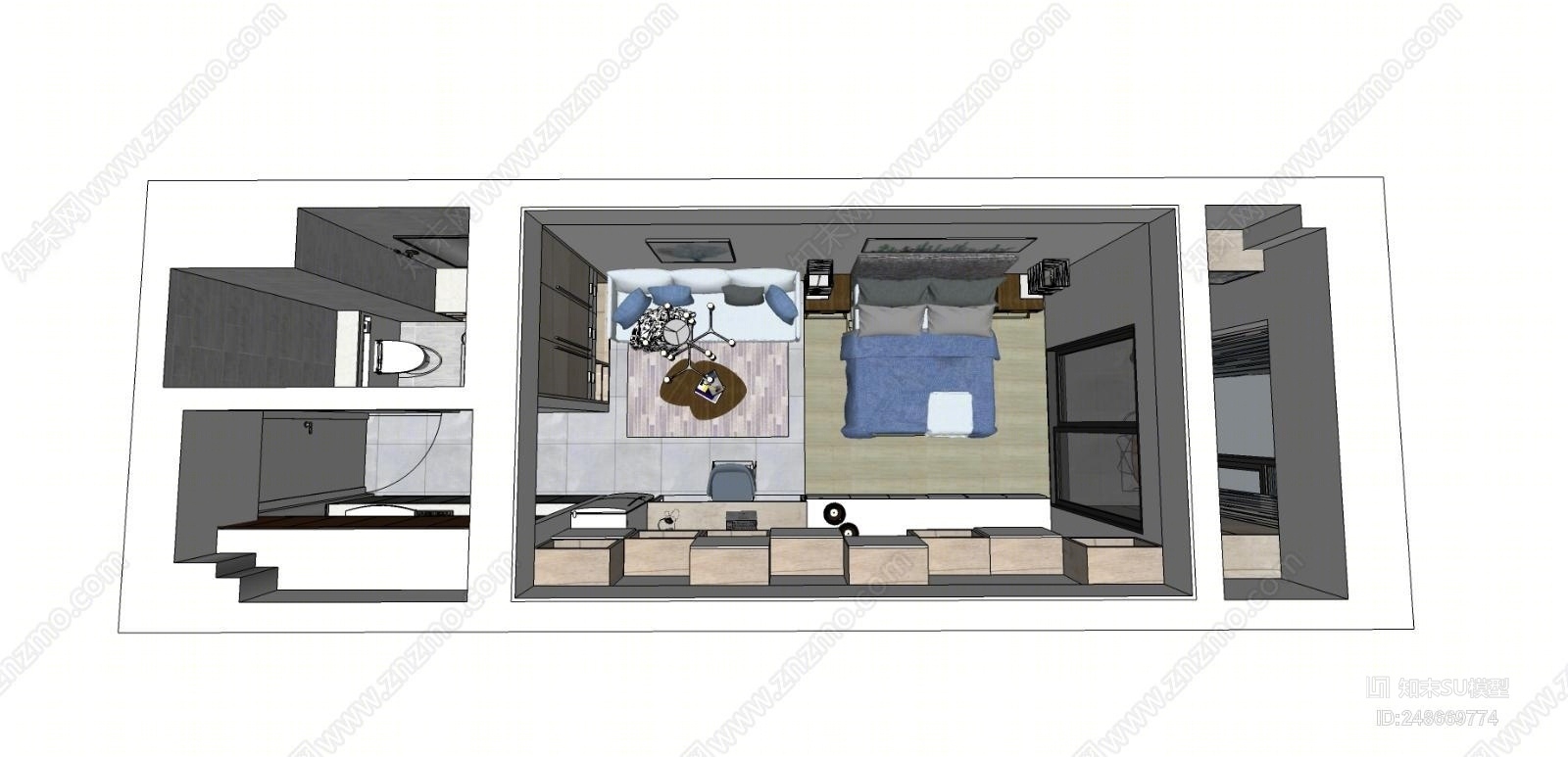 北欧风格单身公寓SU模型下载【ID:248669774】