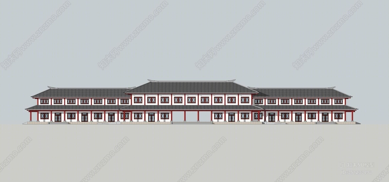 中式风格多层公建SU模型下载【ID:351233498】