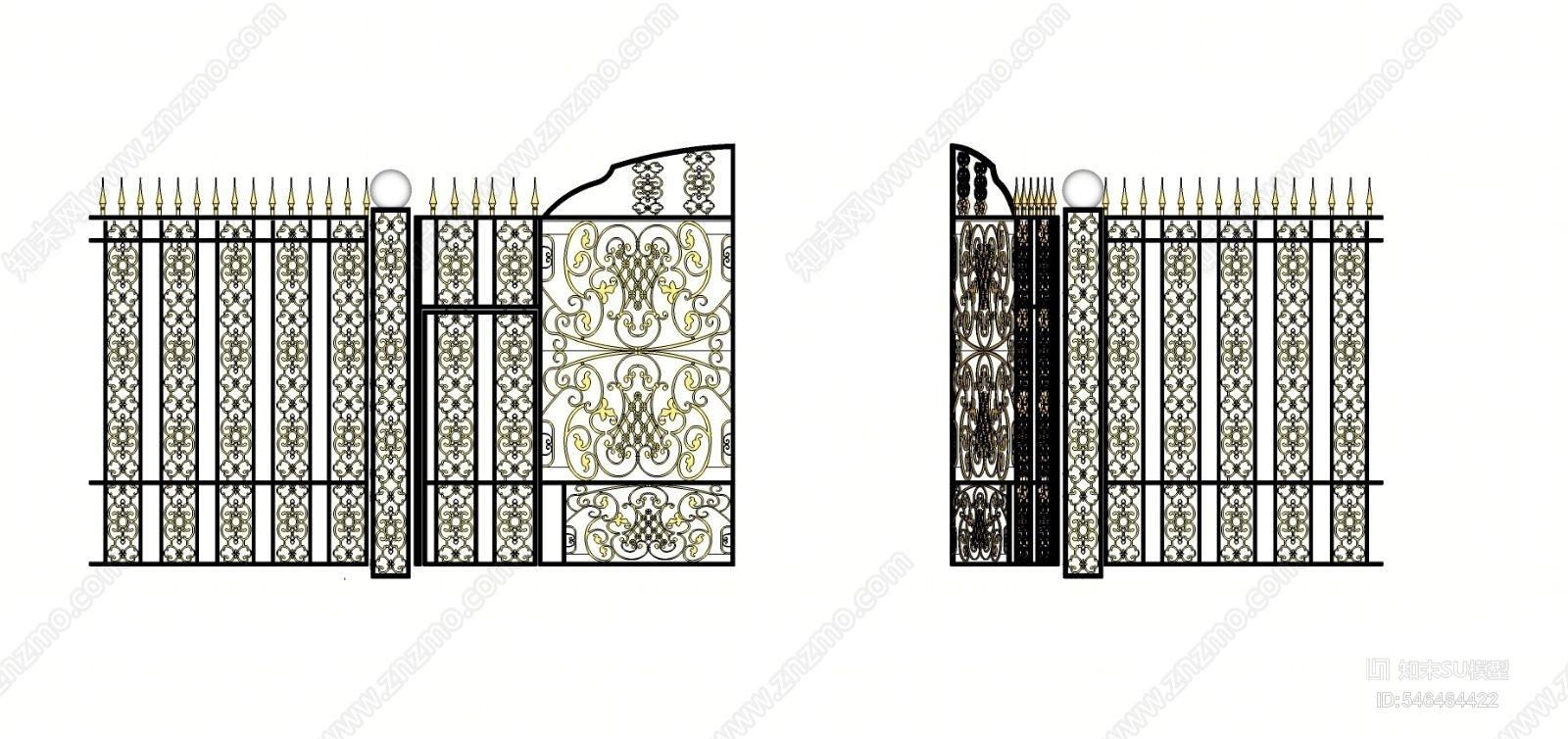 欧式铁艺大门SU模型下载【ID:546484422】