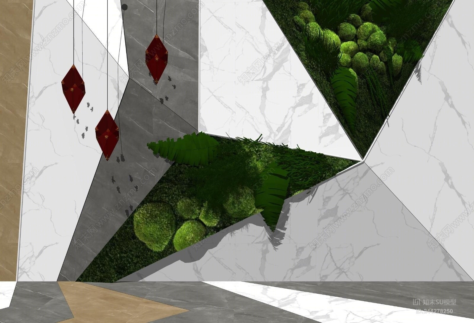 现代植物背景墙SU模型下载【ID:244278250】