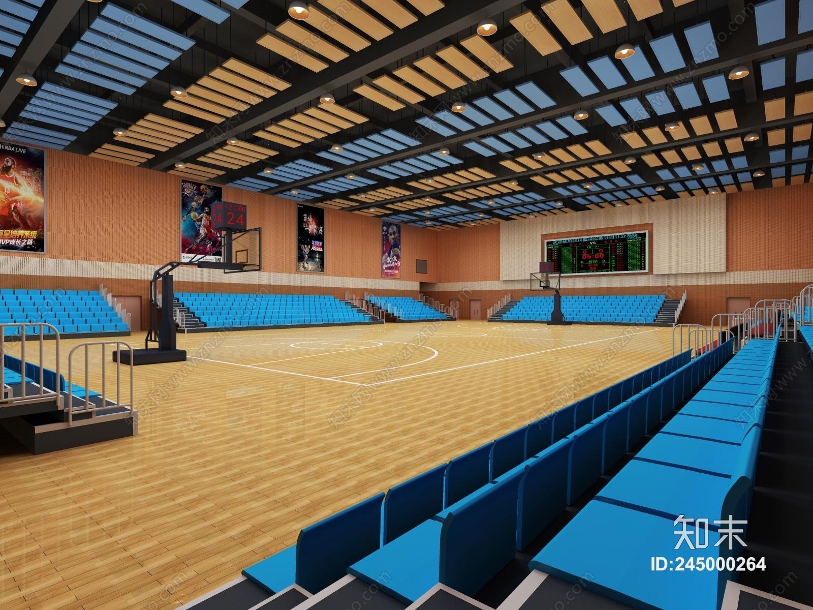 现代室内篮球馆3D模型下载【ID:245000264】