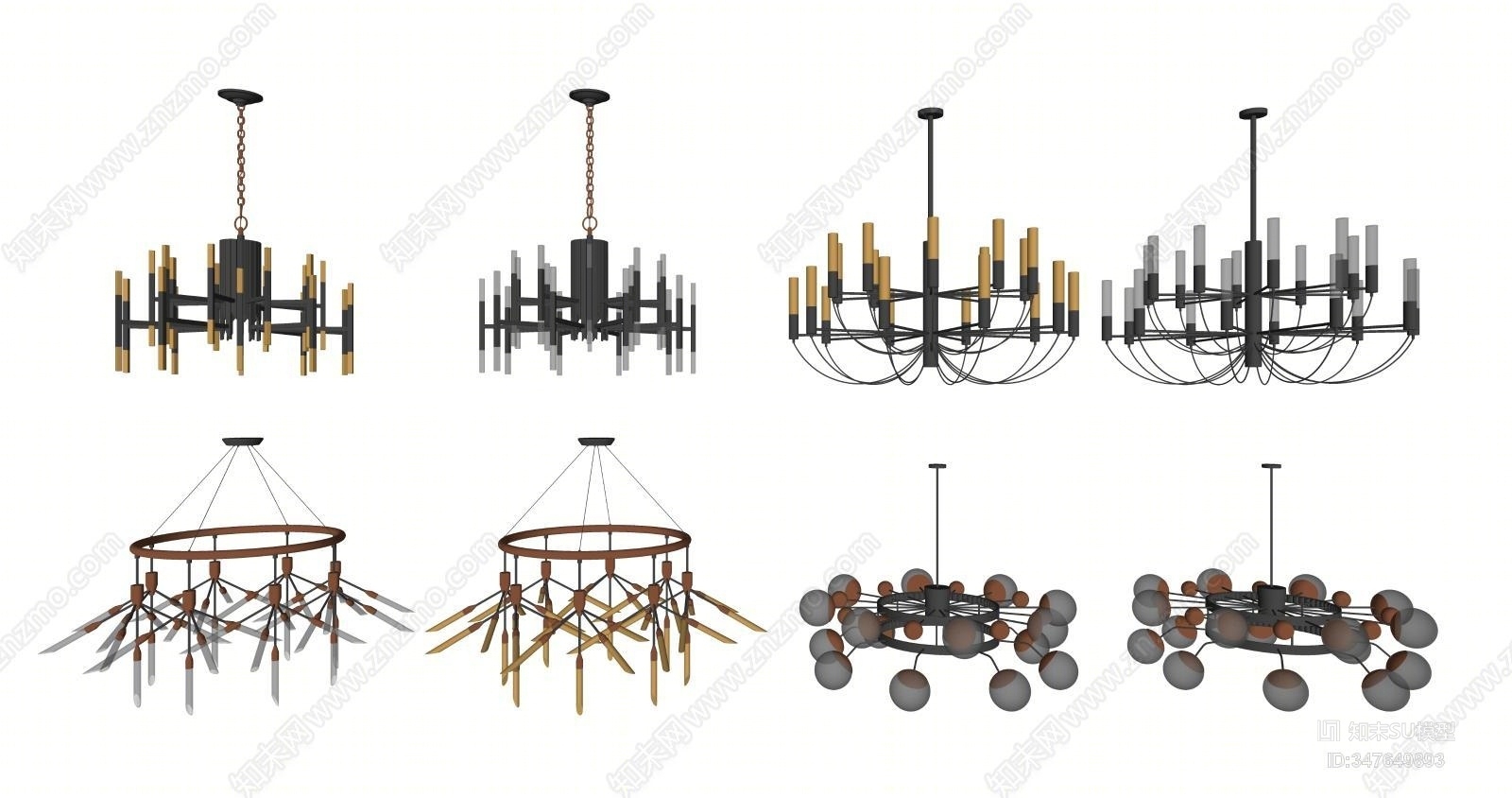 现代吊灯灯具组合SU模型下载【ID:347649893】